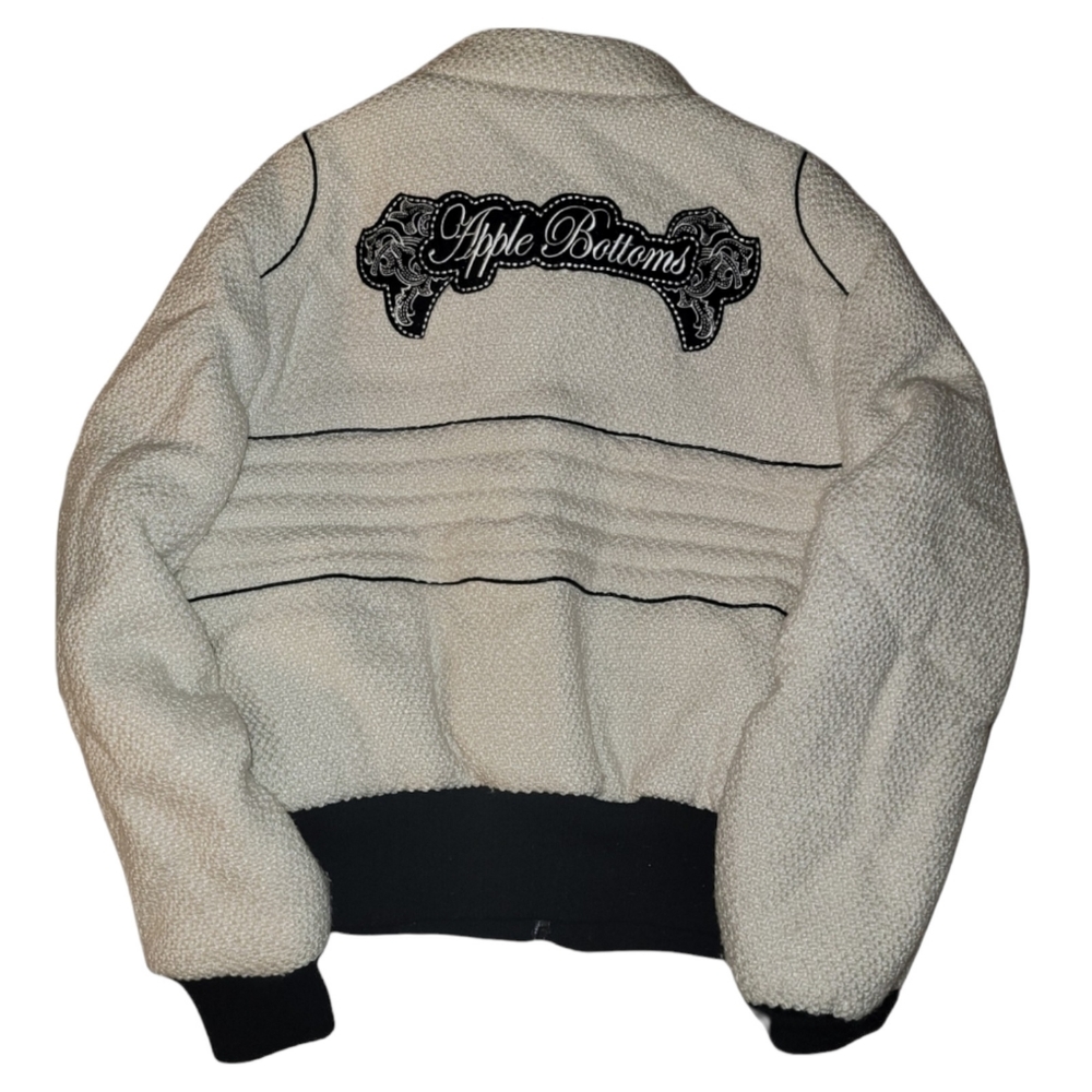 Apple Bottom Bomber Jacket Cream and Black Size XL